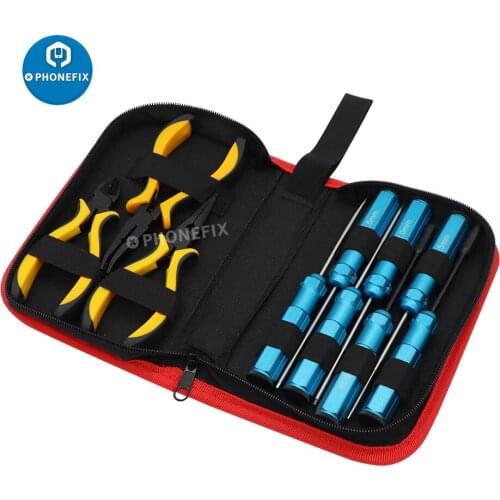 10 in 1 Professional RC model Car Repair Tools Kit with Hex Screwdriver/Pliers/Carry Bag for RC Car Quadcopter Helicopter Models