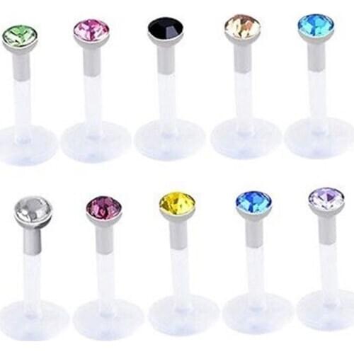 10x White 16G Stainless steel Crystal Labret Stud Monroe Bar Lip Ring Piercing