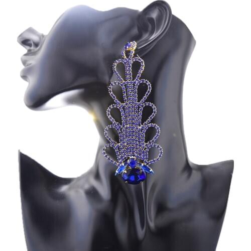 11cm bright summer color Drop Dangle big Earrings Wedding Jewelry Wholesale Women christmas Earrings rhinestones crystal