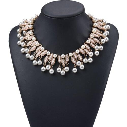 2020 ZA Indian Statement Golden Big Chokers Necklaces Women Faux Pearl Rhinestone Necklace Bohemian Ethnic Large Collar Necklace
