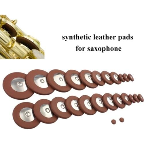 25 pcs/Set Alto Saxophone SAX Replacement Woodwind Brown Faux Leather Pads Tenor/Alto/Treble