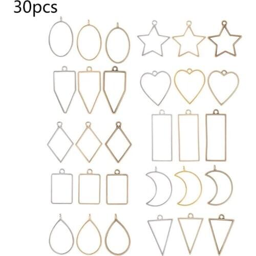 30Pcs Geometric Shape Metal Frame Set DIY Epoxy Resin UV Crystal Silicone Molds Jewelry Pendant Making Accessories