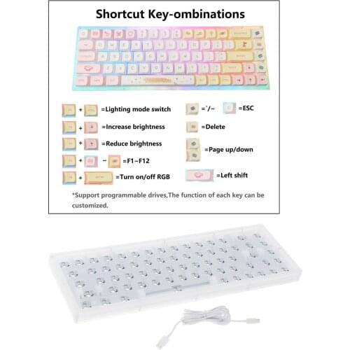 65% Ultra-Compact Layout Acrylic Case DIY Kit, for 68 Keys PC Mechanical Keyboard, Plug and Play Accessories Parts