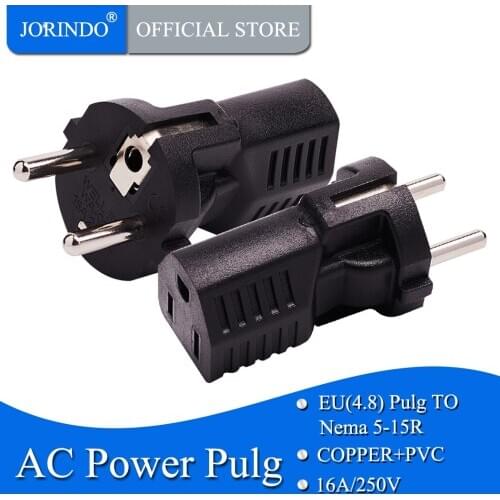 JORINDO EU TO 5-15R European-US 5-15R Plug AC Power Adapter Neam US 5-15R To EU German Connector Female Socket Conversion Plug