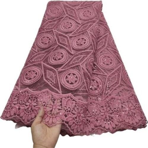 White African Lace Fabric With Sequins French Lace Fabric 2021 Green High Quality Milk Silk Laces For Wedding Party Dress Pink