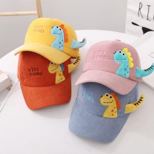 Childrens Baseball Cap Cartoon Corduroy Dinosaur Embroidery Children Hat Boys Girls Cute Sun Hats Russia Popular Japan