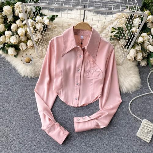 Spring 2021 Fashion New Blouse Lapel Single-breasted Temperament Slim Blusa Short All-match Blouse GK601
