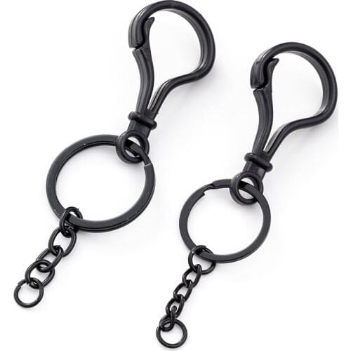 20Pcs/Bag Black Key Ring Plastic Lobster Clasp with Four Link Chain DIY Handmade Small Object Doll Pendant Accessories