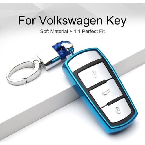 Soft TPU Car Key Case Cover for Volkswagen VW Passat B6 B8 CC Polo Bora Touran Tiguan Golf 4 5 6 7 Jetta Beetle Key Ring Chain