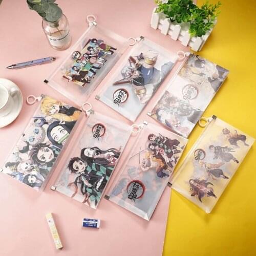 Anime Demon Slayer Kimetsu No Yaiba Pencil Bag Cute Tanjirou Nezuko Transparent PVC Stationery Pen Storage Case