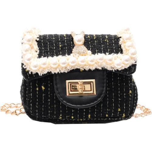 Canvas Children Shoulder Bags Pearl Kids Crossbody Bag Fashion Handbags for Baby Girl Princess Style Messenger Bag Infant Purses