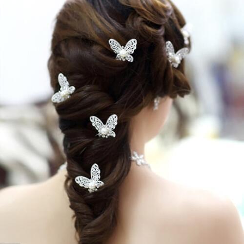 HIMSTORY Nice White/Red butterfly pearl rhinestone hair stick, flower hair accessory bridal accessories 6pcs/lot