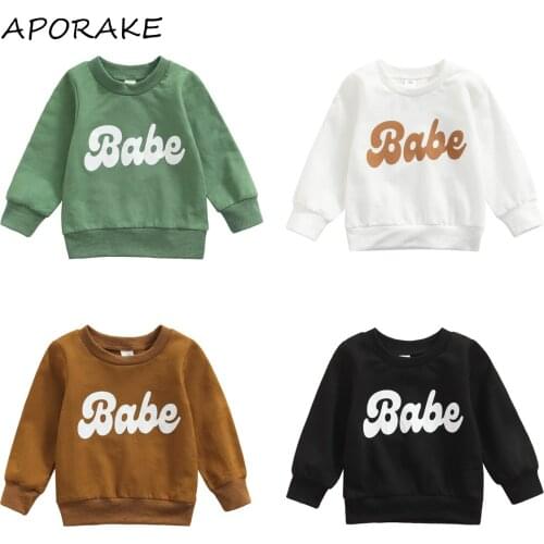 2021 0-3Y Autumn Kids Baby Pullovers BABE Letter Print Round Neck Long Sleeve Tops Toddler Boys Girls Cotton Sweatshirt