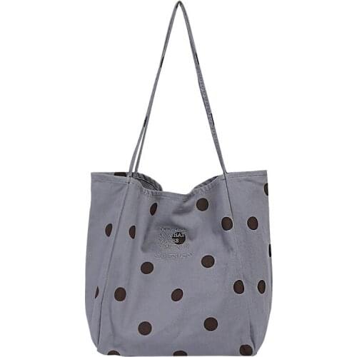 Korean Version Simple Wave Point Canvas Womens Bag Ins Small Handbag Leisure Large Capacity Shoulder Bag Purses And Handbags