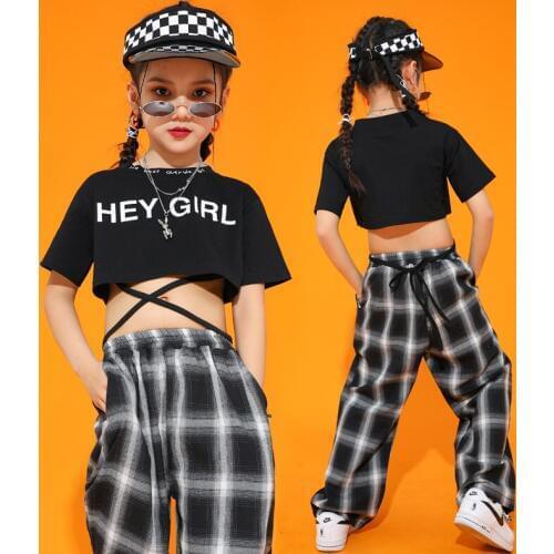 Children Jazz Dance Costume For Girls Hip Hop Street Dancing Costumes Black Top Hiphop Pants Kids Performance Clothing SL3127
