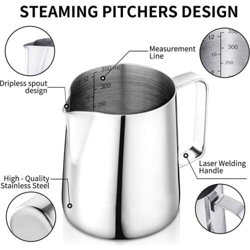 Stainless Steel Italian Latte Art Milk Pitcher Frother Cup Milk Frothing Jug Thick Coffee Milk Foamer Mugs 150--1000 Ml Cocina