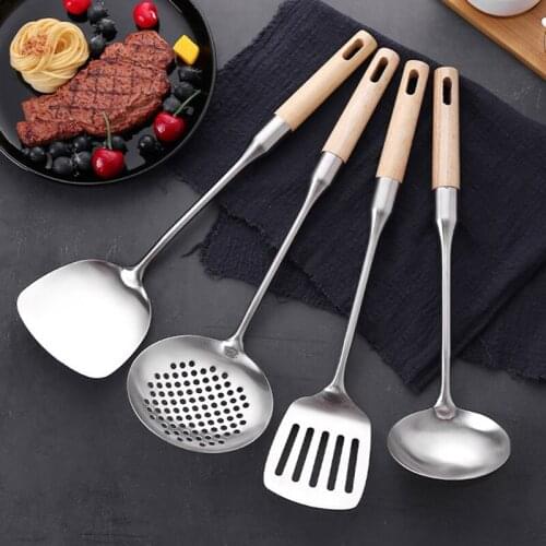 Hot 4 Pcs Long Handle Soup Ladle Colander Slotted Turner Stainless Steel Spatula Sauces Spoon Tableware Kitchen Cooking Tool