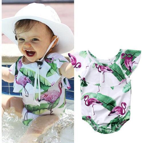 Hot Toddler Baby Girls Bikini One-Piece Print Flamingo Ruffles Summer Cotton Blend Swimwear Swimsuit Bathing Suit Beach 6M-4T