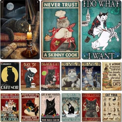 Cute Black Cat Winery White Cat Vintage Tin Signs Home Coffee Bar Toilet Stair Wall Decor Tin Plaques Iron Painting Metal Poster