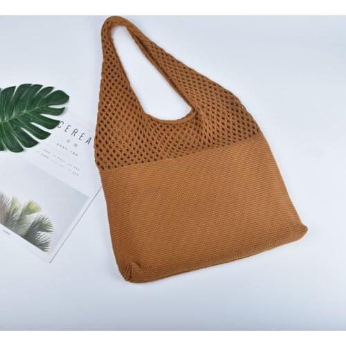 Fashion solid color simple niche retro hollow knit single shoulder bag female vest bag wool bag wild big bag