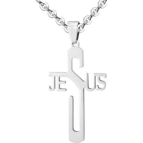 Fashion Stainless Steel Jewelry Jesus Cross Pendant Religious Necklace with 20" Chain Wholesale Men Jewellery