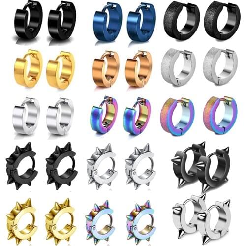 Fashion Women Men Small Huggie Earrings Color Gold Black Blue Stainless Steel Round Smooth Circle Hoop Huggie Earrings Jewelry