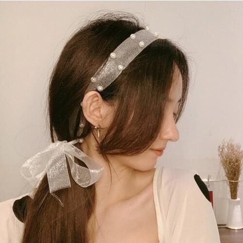MueRaa Women Girls Korean Style Lace Pearls Bandage Headband Hairband Fashion Elegant Ribbon Hair Accessories Truban Headwear