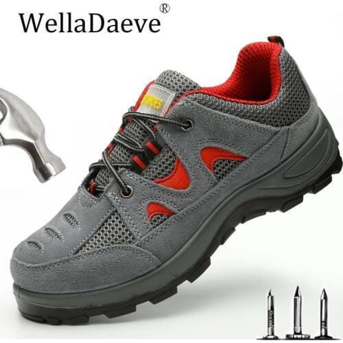 Men Steel Toe Work Safety Shoes Lightweight Breathable Outdoor Sneakers Construction Footwear Anti-smashing Puncture Proof Boots