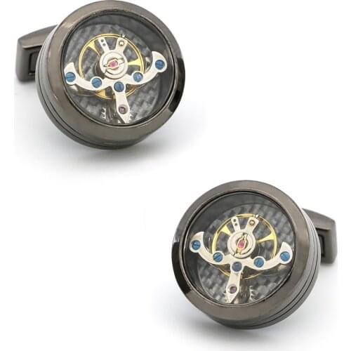 Mens Mechanical Watch Movement Cuff Links Stainless Steel Material Gunblack Color