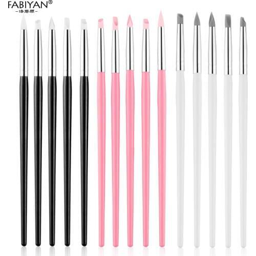5Pcs Silicone Nail Art Pen Brush Carving Emboss Hollow Pottery Sculpture Brush UV Gel Shaping Clay Dotting Polish DIY Tools Set