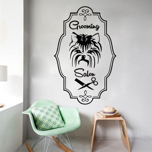 Grooming Salon Wall Sticker Cat Comb Scissors Frame Vinyl Decals Pet Shop Decor Window Sticker Removable Murals Wall C11-13