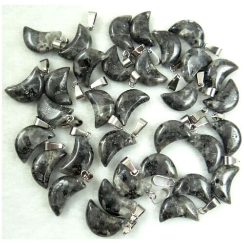 Natural Stone Quartz crystal Turquoises tiger eye lapis Moon Charms Pendant for diy Jewelry Making necklace24PCS