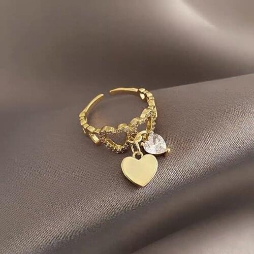 2021 New Sweet Hollow Out Heart-Shaped Gold Rings For Woman‘s Unusual Finger Accessories For Korean Fashion Jewelry Girls