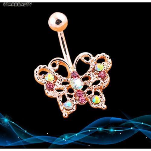 New Boutique Super Shiny Navel Piercing Sparkling Crystal Butterfly Single Navel Ring Belly Button Rings Body Piercing Jewelry