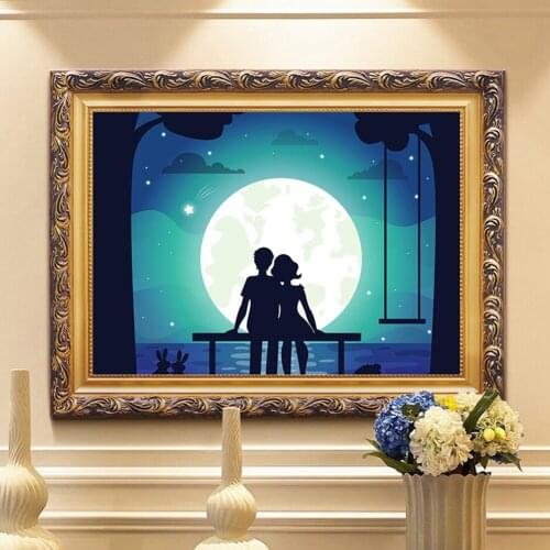 Couple Moonlight Pattern 5D Diamond Painting Living Room Ornament Cross Stitch Kits Arts Home Decor