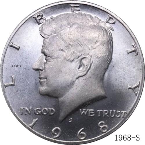 United States Of America ½ Dollar Kennedy Half USA 1968 S Cupronickel Silver Plated Souvenir Collectible Antique Imitation Coins