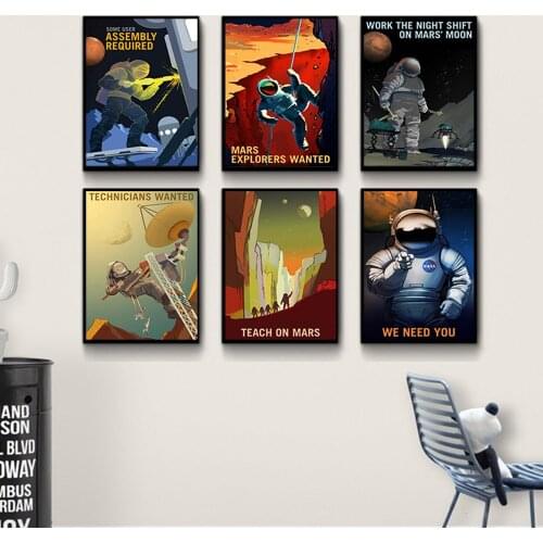 Explorers Wanted Canvas Painting Classic Space Program Posters and Prints Vintage Universe Wall Art Pictures For Bar Home Decor