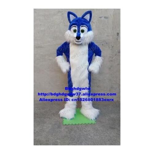 Blue Long Fur Wolf Fox Husky Dog Mascot Costume Adult Cartoon Character Outfit Suit Talk Of The Town Album Of Painting zx130
