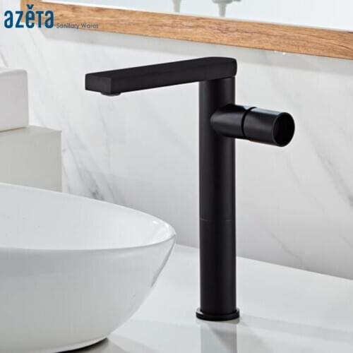 Azeta New Brass Basin Faucet Black Bathroom Sink Faucet Single Handle Wash Basin Mixer Tap Seven Glyph Basin Tap Crane AT7306HB