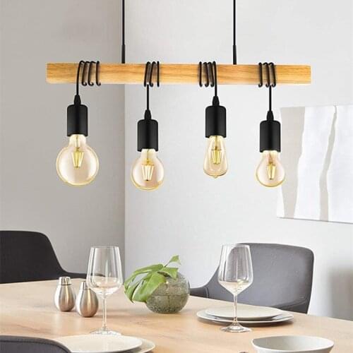 Contemporary Nordic 70cm Long 4 Lights Wooden Kitchen Island Pendant Lighting Hanging Lamps For Breakfast Bars Dinning Table