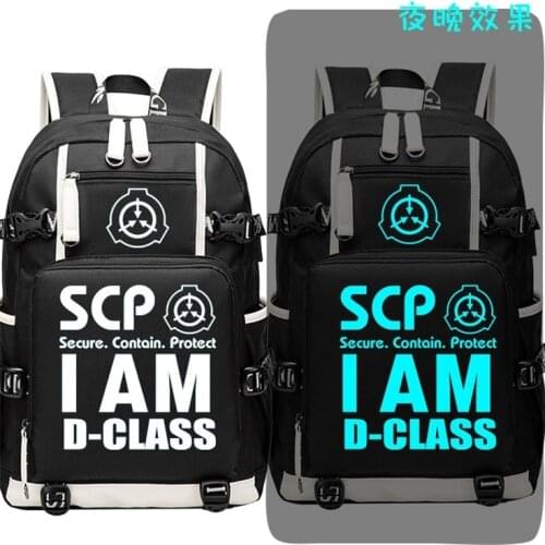 SCP luminous Travel Bagpack SCP Secure Contain Protect Backpack Black Bookbag USB Laptop Shoulder Bags Cartoon School Bags