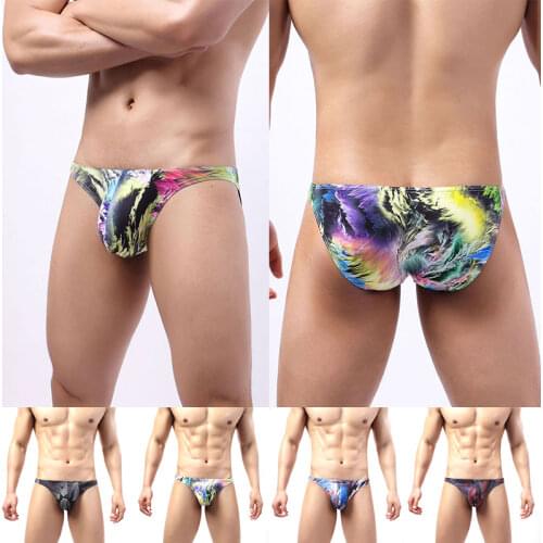 New Colorful Print Cotton Thong Men Sexy Seamless T Back Low-Rise Underwear Trendy Panties Briefs Breathable Printed Thong