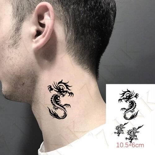 Waterproof Temporary Tattoo Sticker Black Long Snake Horns Fake Tatto Flash Tatoo Tatouage Clavicle Hand Arm For Men Girl Women