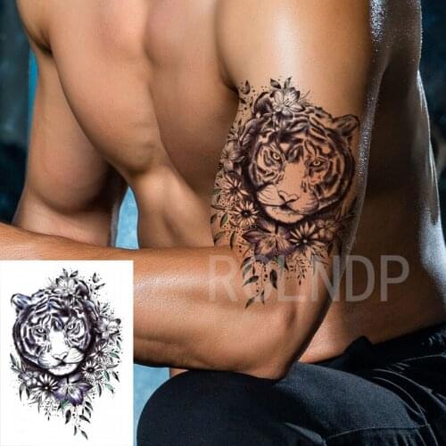 Waterproof Temporary Tattoo Sticker Tiger Large Animal Flower Design Fake Tatoo Flash Tatto Arm Leg Body Art for Women Men
