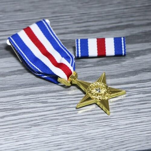 Top Quality US Army Award Medal Silver Star Medals Five-pointed Star Honours Ribbon Military Commemorate Badge Pin