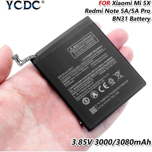 YCDC 1x BN31 BN-31 3080mAh Battery Replacement Battery For Xiaomi Mi 5X Mi5X / Redmi Note 5A 5A pro / Mi A1 / Redmi Y1 Lite