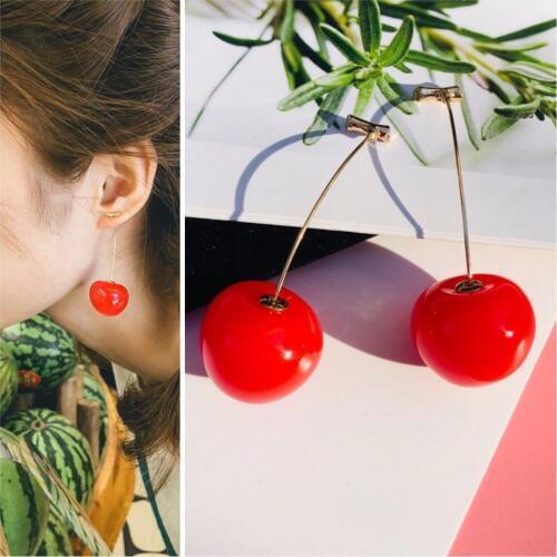 New Resin Cute Romantic Round Ladies Earrings Cherry Red Fruit Earrings Bohemian Earrings Ladies Earrings Fashion Jewelry