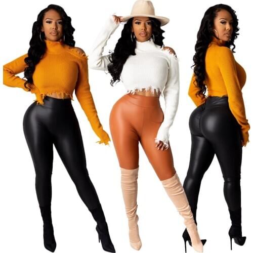 Echoine Autumn winter Women Solid Sexy PU Skinny Wear Leggings Lady High Waist Hot Pants Pencil Club Party Sports Sweatpants