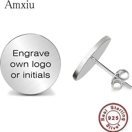 Amxiu Customize Letter Logo Earrings Personalized 925 Silver Initials Earrings Round Stud Earrings For Women Girls Accessories