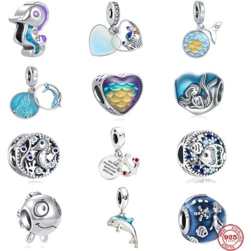Latest Fine Mermaid Pendant Charm Hippocampus Bead Fit Pandora Original Sterling Silver 925 Bracelet For Women Jewelry DIY Gift